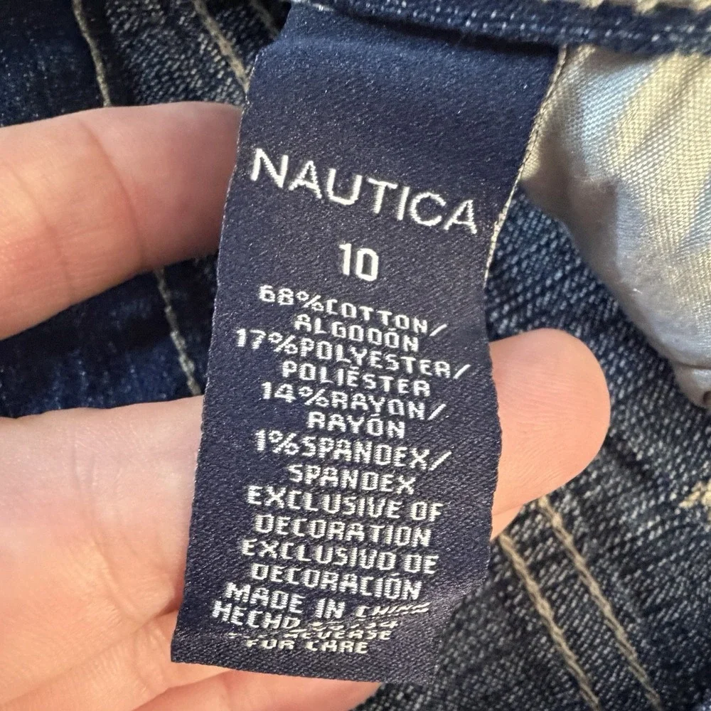 Nautica Girls Denim Shorts Size 10 Dark Indigo Cuffed Stretch Coastal Prep NWT